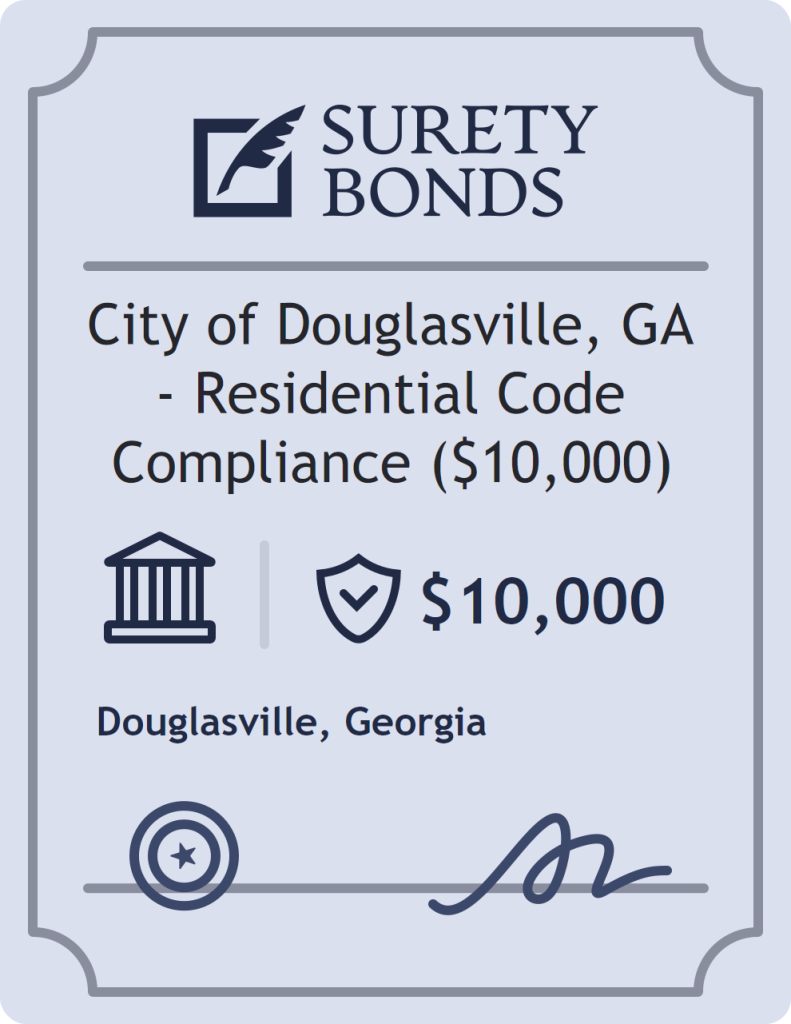 Surety bond badge for City of Douglasville, GA - Residential Code Compliance ($10,000)