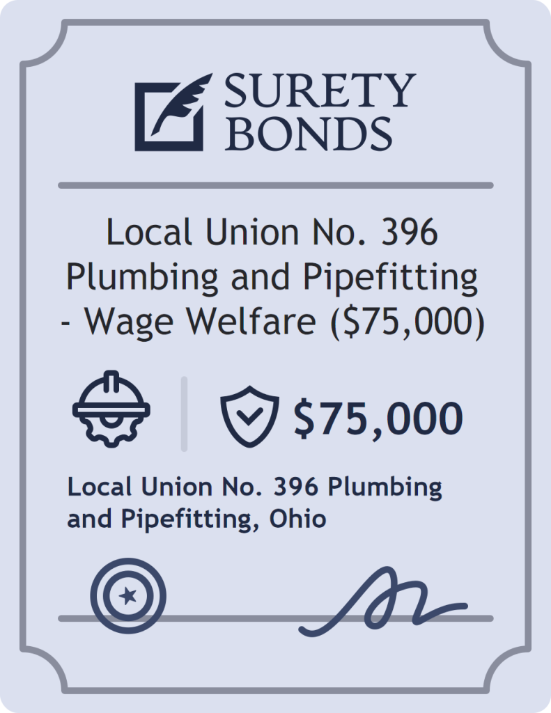 Surety bond badge for Local Union No. 396 Plumbing and Pipefitting - Wage Welfare ($75,000)
