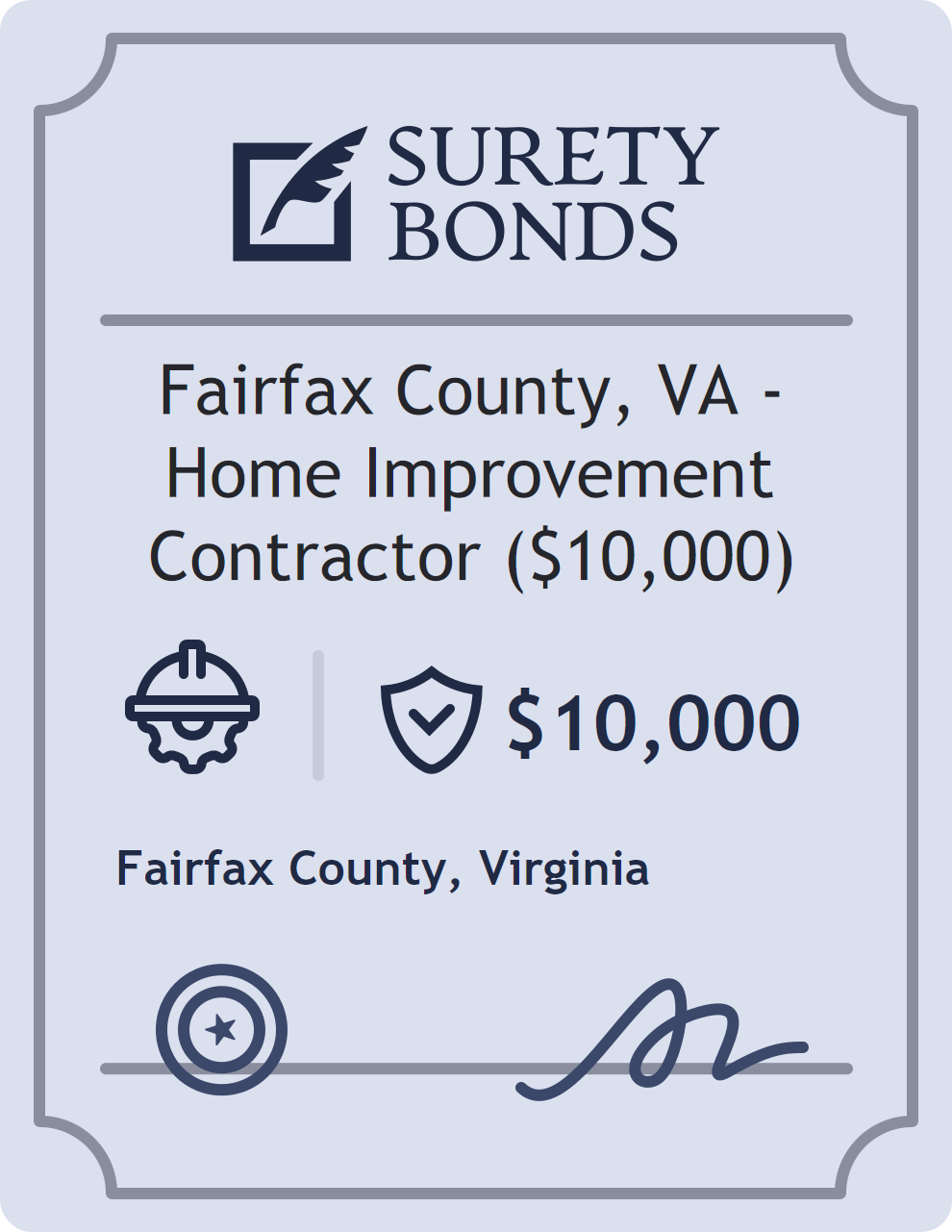 Surety bond badge for Fairfax County, VA - Home Improvement Contractor ($10,000)