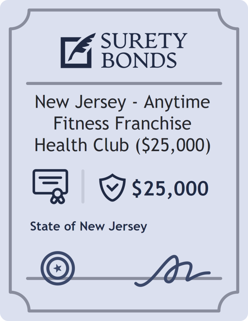 Surety bond badge for New Jersey - Anytime Fitness Franchise Health Club ($25,000)