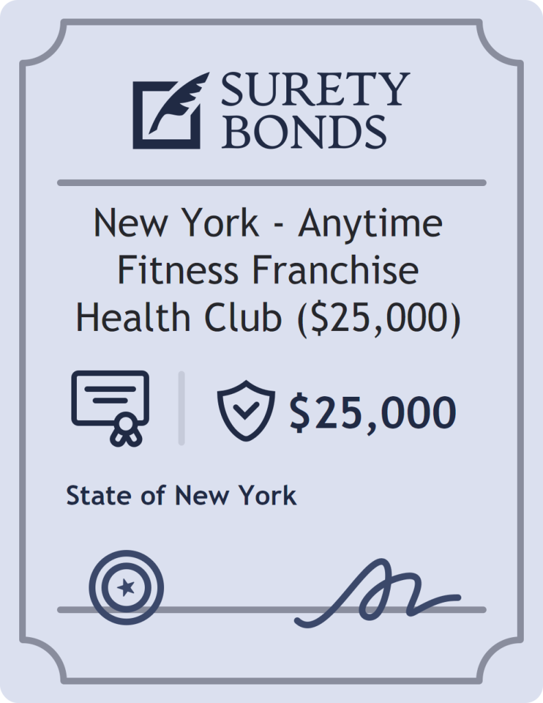 Surety bond badge for New York - Anytime Fitness Franchise Health Club ($25,000)