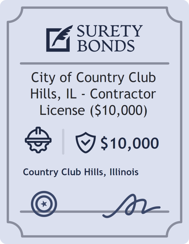 Surety bond badge for City of Country Club Hills, IL - Contractor License ($10,000)