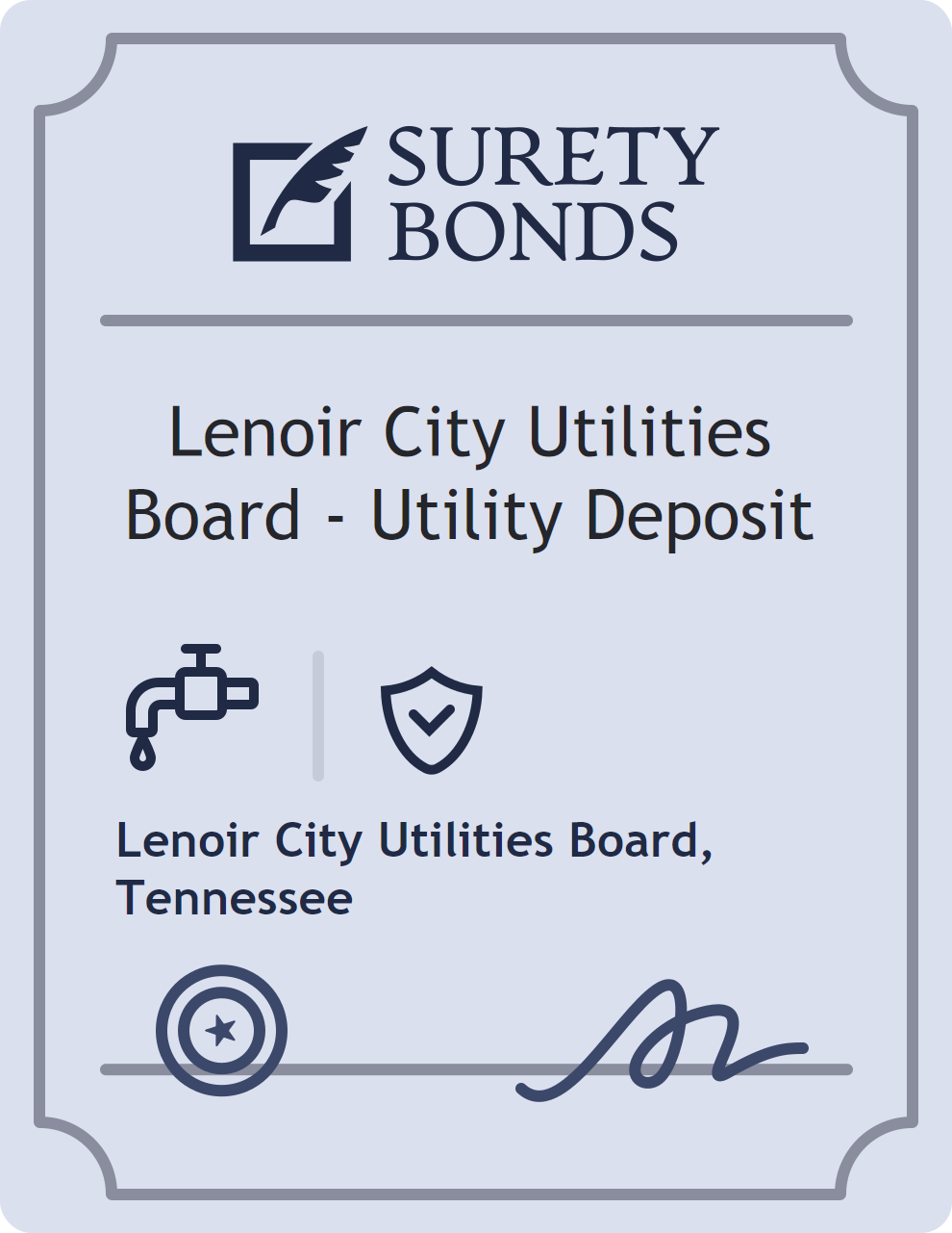 Surety bond badge for Lenoir City Utilities Board - Utility Deposit