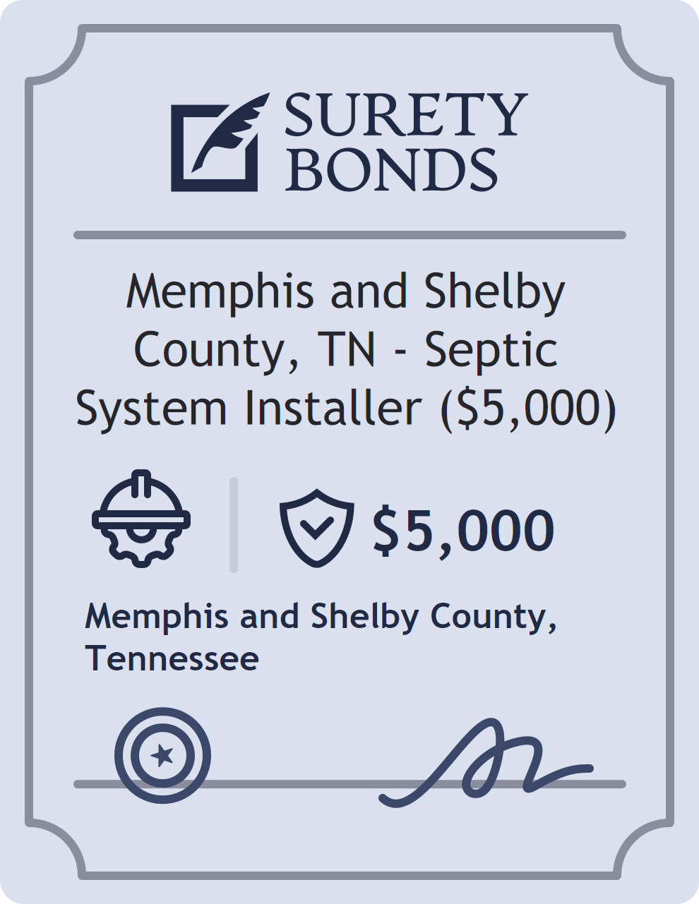 Surety bond badge for Memphis and Shelby County, TN - Septic System Installer ($5,000)
