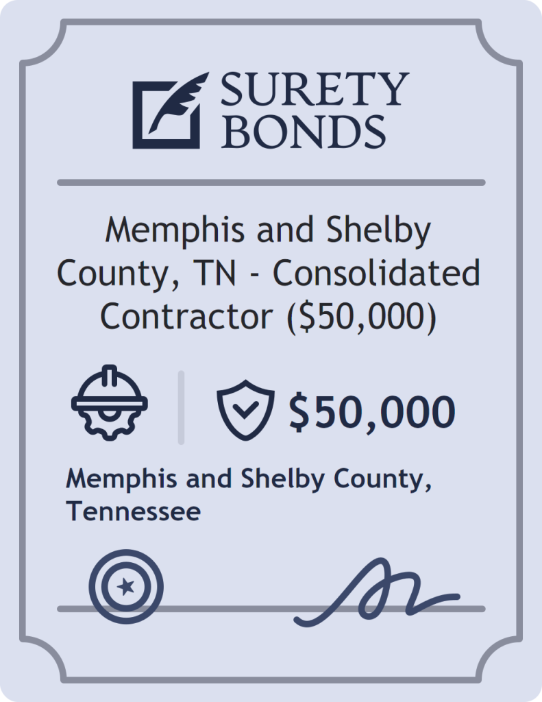 Surety bond badge for Memphis and Shelby County, TN - Consolidated Contractor ($50,000)