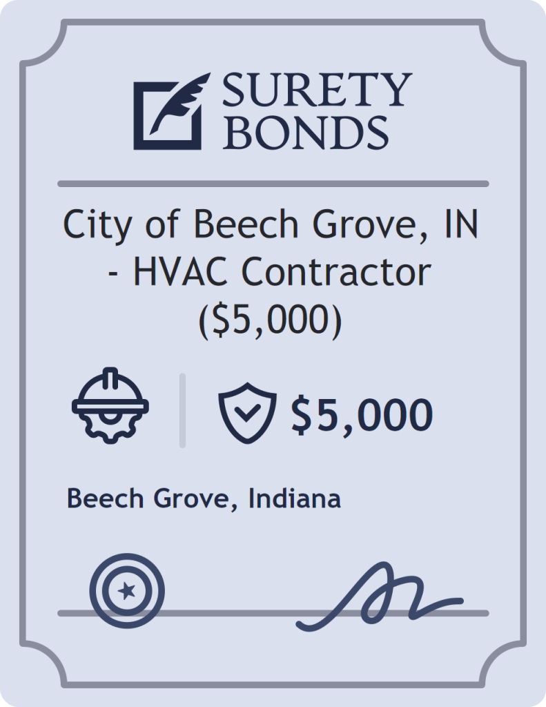 Surety bond badge for City of Beech Grove, IN - HVAC Contractor ($5,000)