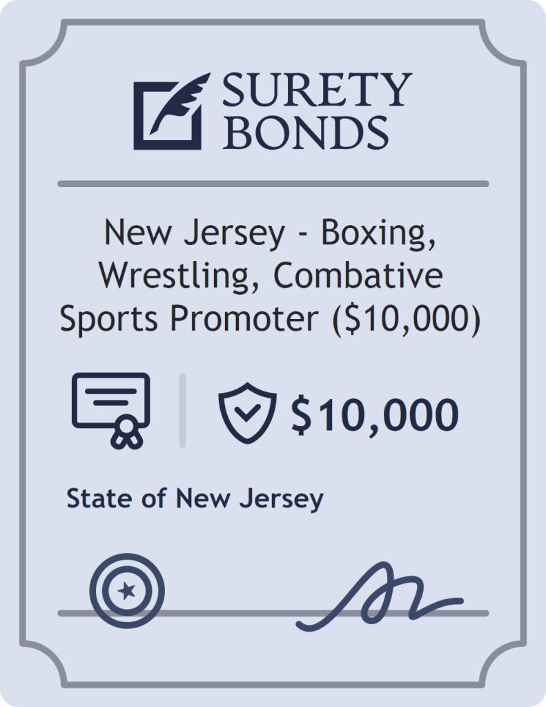 Surety bond badge for New Jersey - Boxing, Wrestling, Combative Sports Promoter ($10,000)
