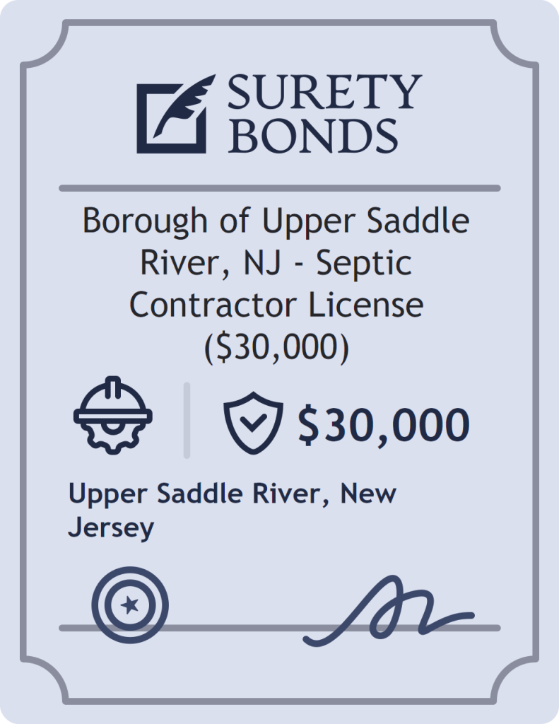 Surety bond badge for Borough of Upper Saddle River, NJ - Septic Contractor License ($30,000)