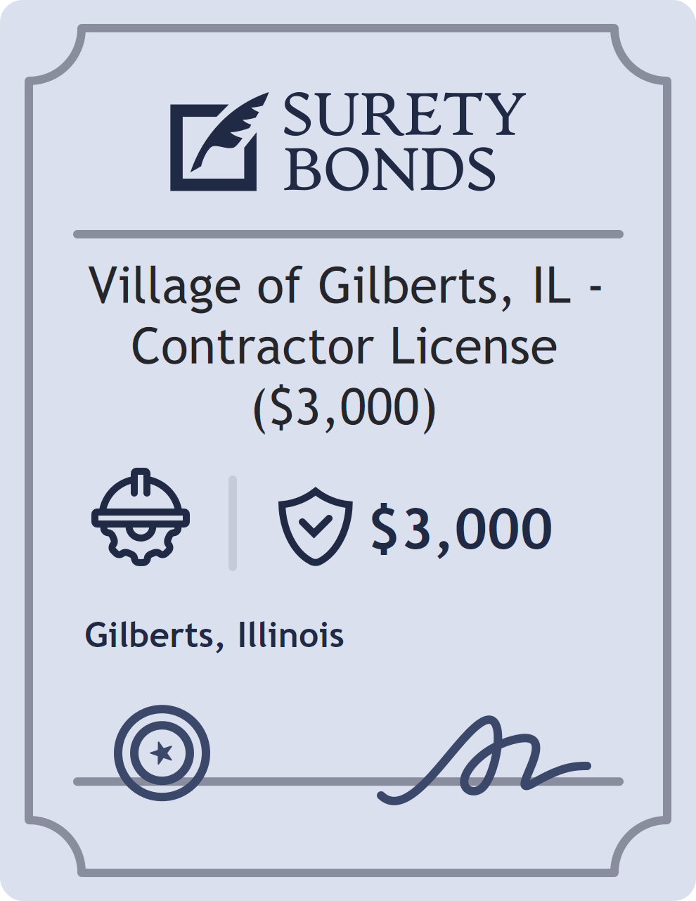 Surety bond badge for Village of Gilberts, IL - Contractor License ($3,000)