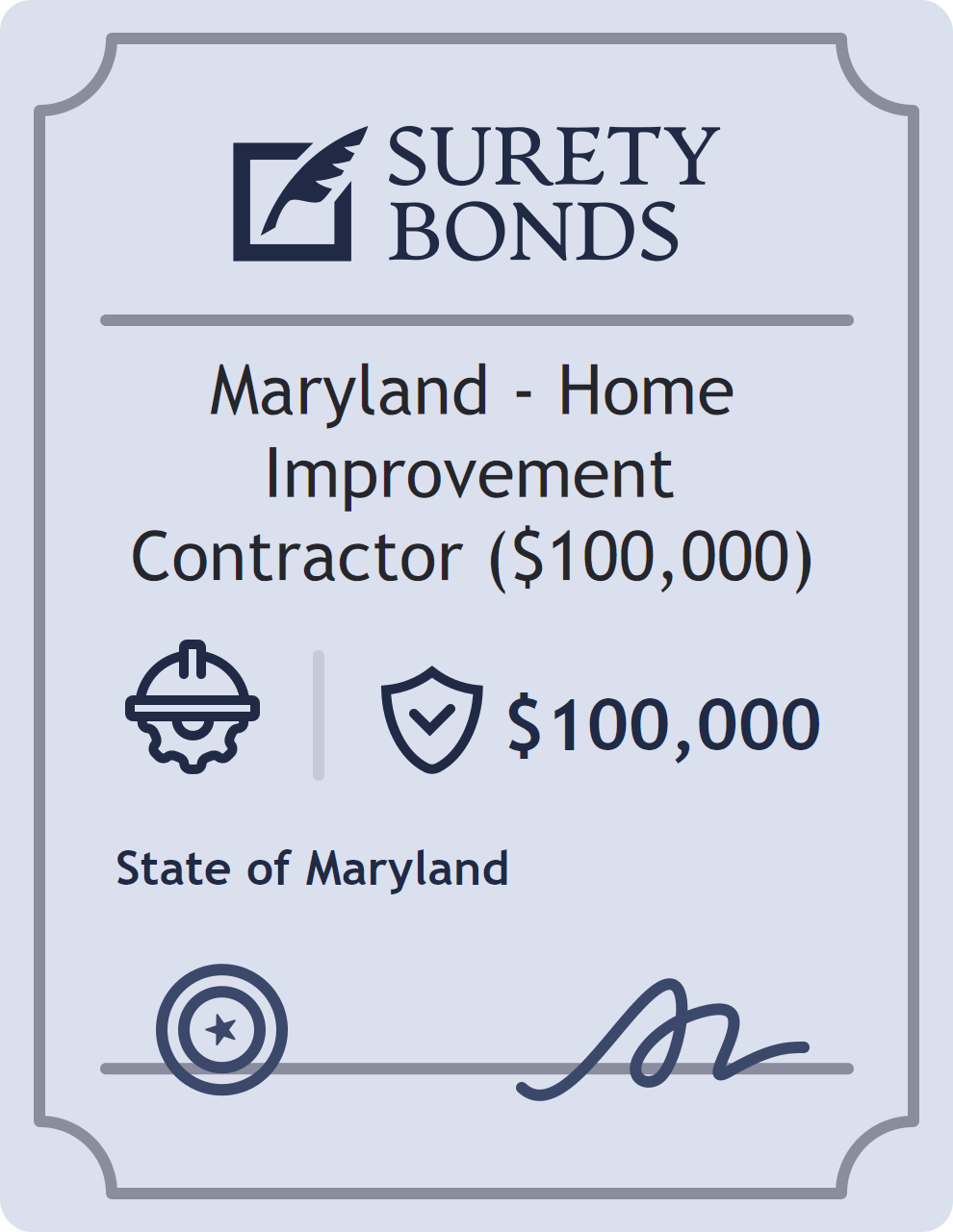 Surety bond badge for Maryland - Home Improvement Contractor ($100,000)