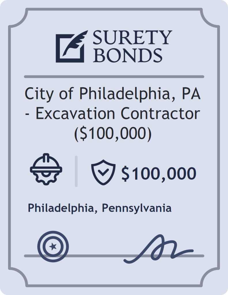Surety bond badge for City of Philadelphia, PA - Excavation Contractor ($100,000)