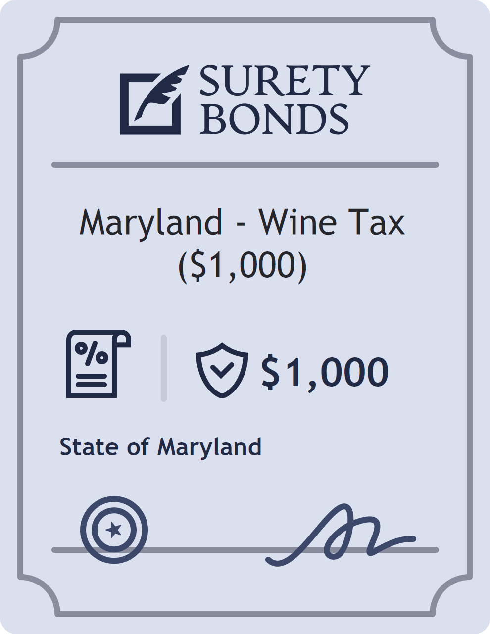 Surety bond badge for Maryland - Wine Tax ($1,000)