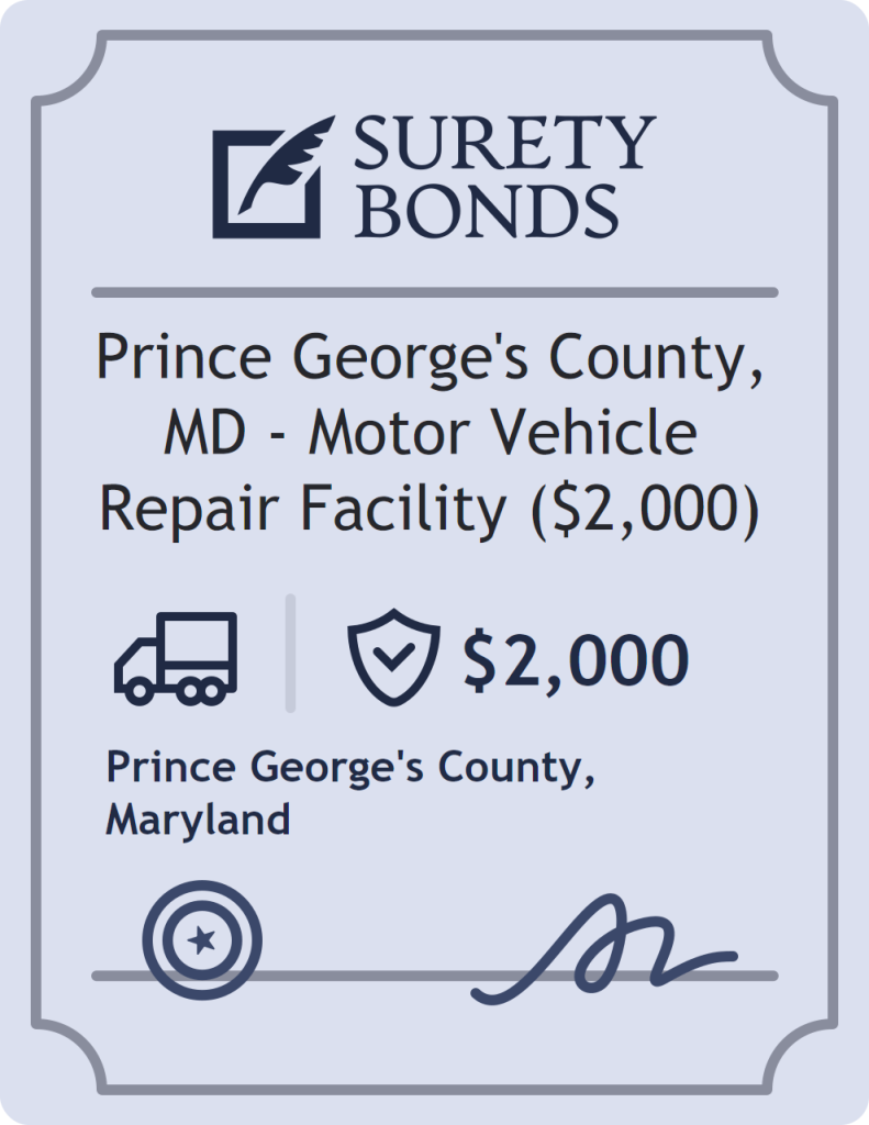 Surety bond badge for Prince George's County, MD - Motor Vehicle Repair Facility ($2,000)