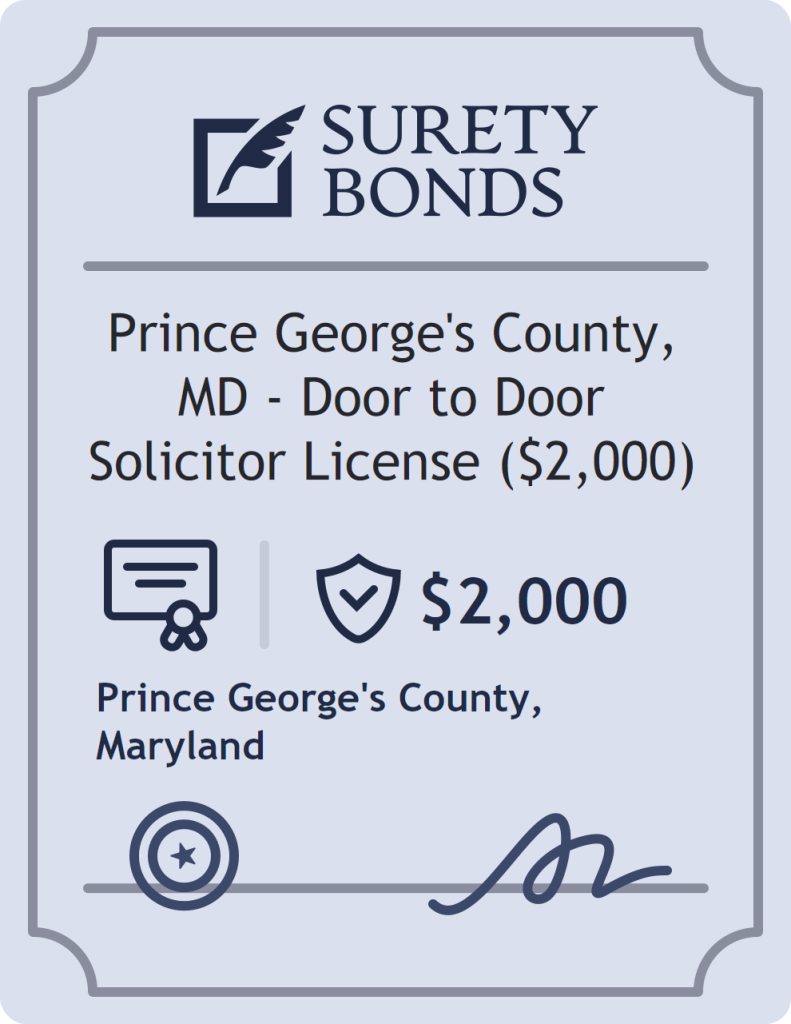Surety bond badge for Prince George's County, MD - Door to Door Solicitor License ($2,000)