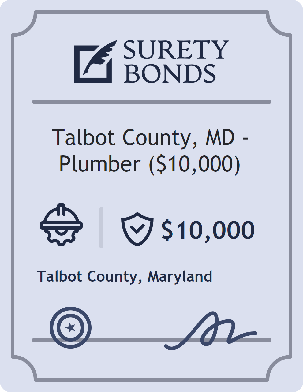 Surety bond badge for Talbot County, MD - Plumber ($10,000)