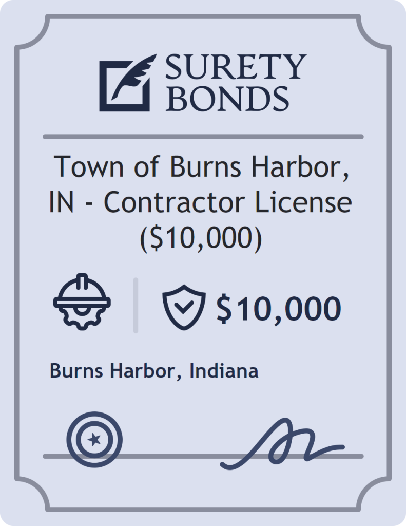 Surety bond badge for Town of Burns Harbor, IN - Contractor License ($10,000)