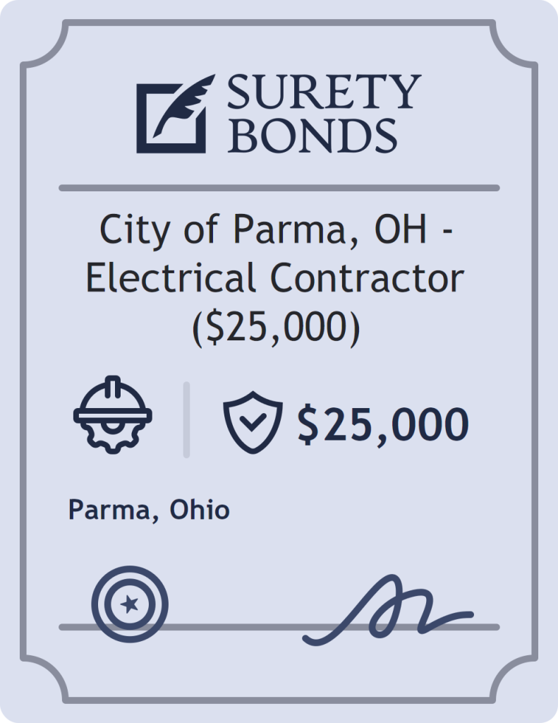Surety bond badge for City of Parma, OH - Electrical Contractor ($25,000)