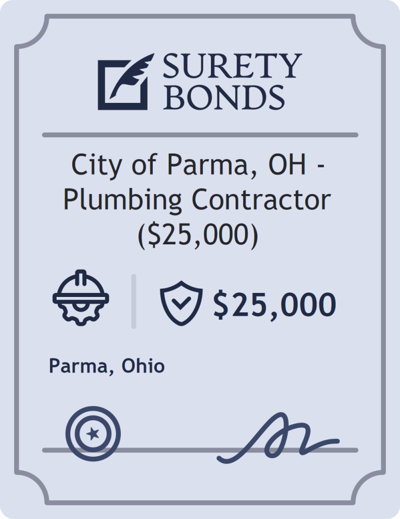 Surety bond badge for City of Parma, OH - Plumbing Contractor ($25,000)
