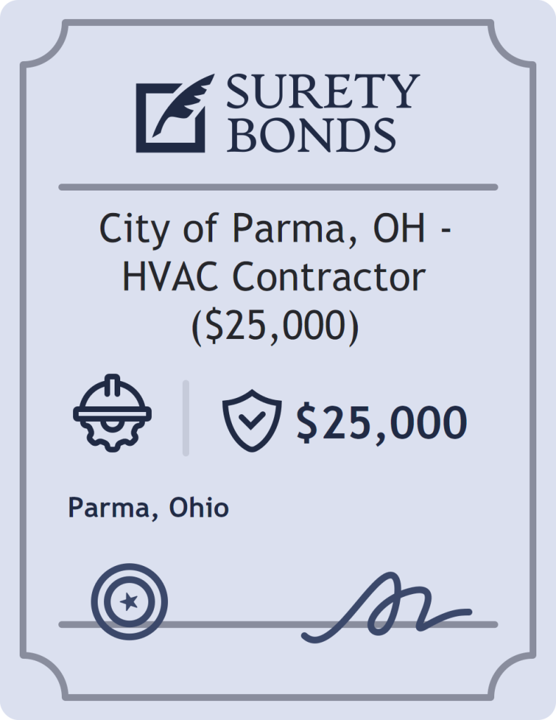 Surety bond badge for City of Parma, OH - HVAC Contractor ($25,000)