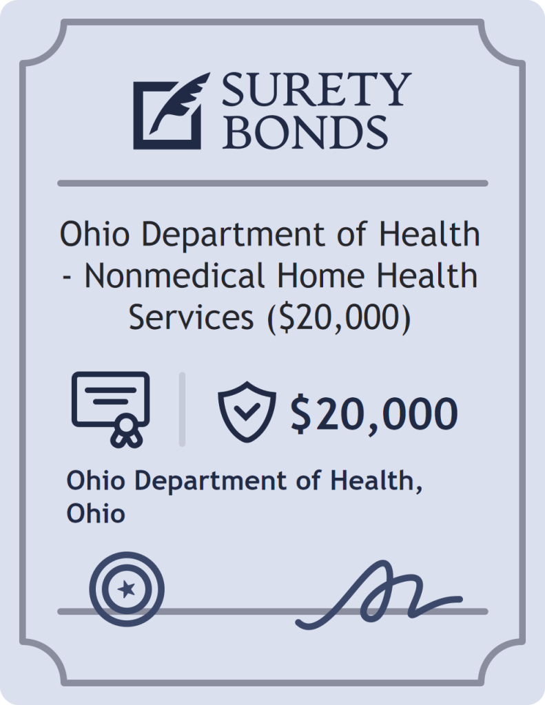 Surety bond badge for Ohio Department of Health - Nonmedical Home Health Services ($20,000)