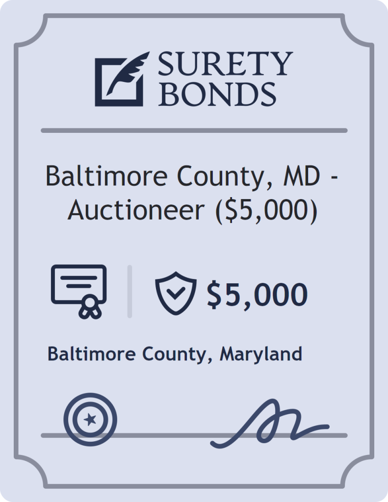 Surety bond badge for Baltimore County, MD - Auctioneer ($5,000)