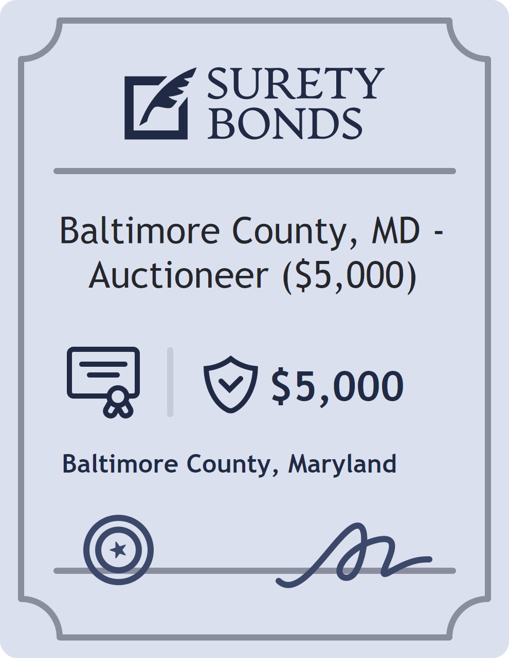 Surety bond badge for Baltimore County, MD - Auctioneer ($5,000)
