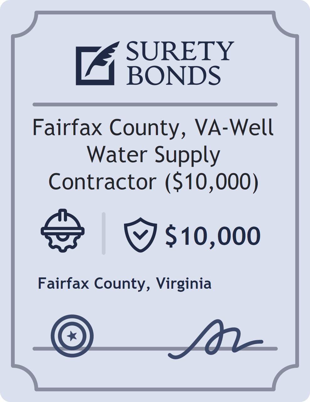 Surety bond badge for Fairfax County, VA-Well Water Supply Contractor ($10,000)