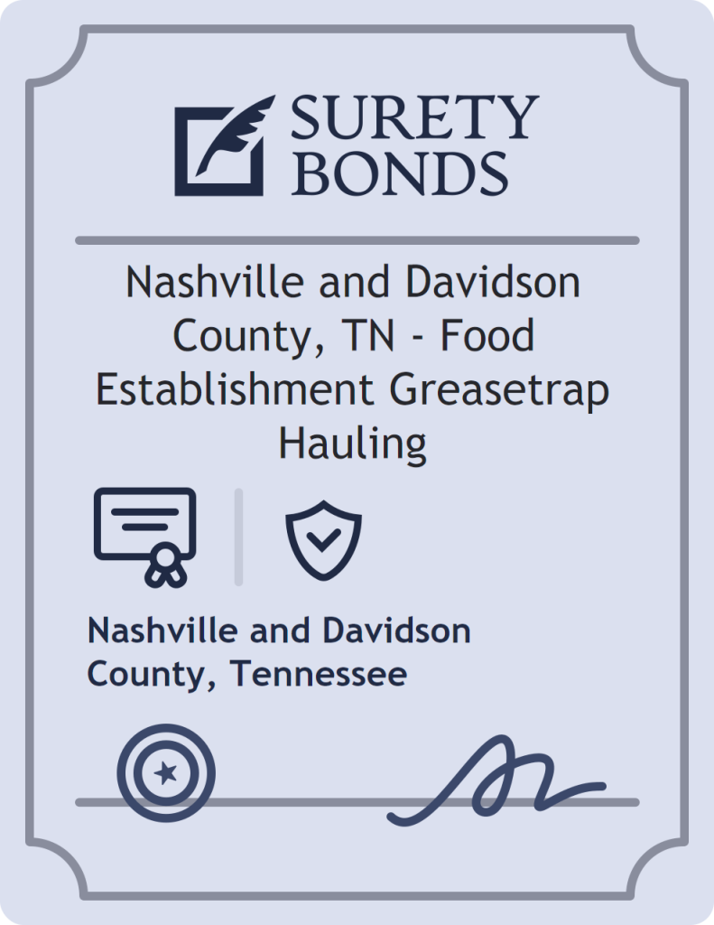Surety bond badge for Nashville and Davidson County, TN - Food Establishment Greasetrap Hauling