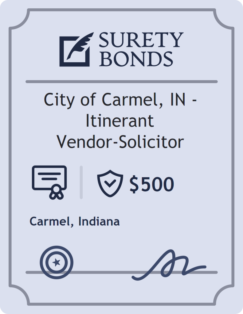 Surety bond badge for City of Carmel, IN - Itinerant Vendor-Solicitor