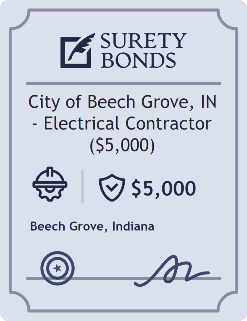 Surety bond badge for City of Beech Grove, IN - Electrical Contractor ($5,000)