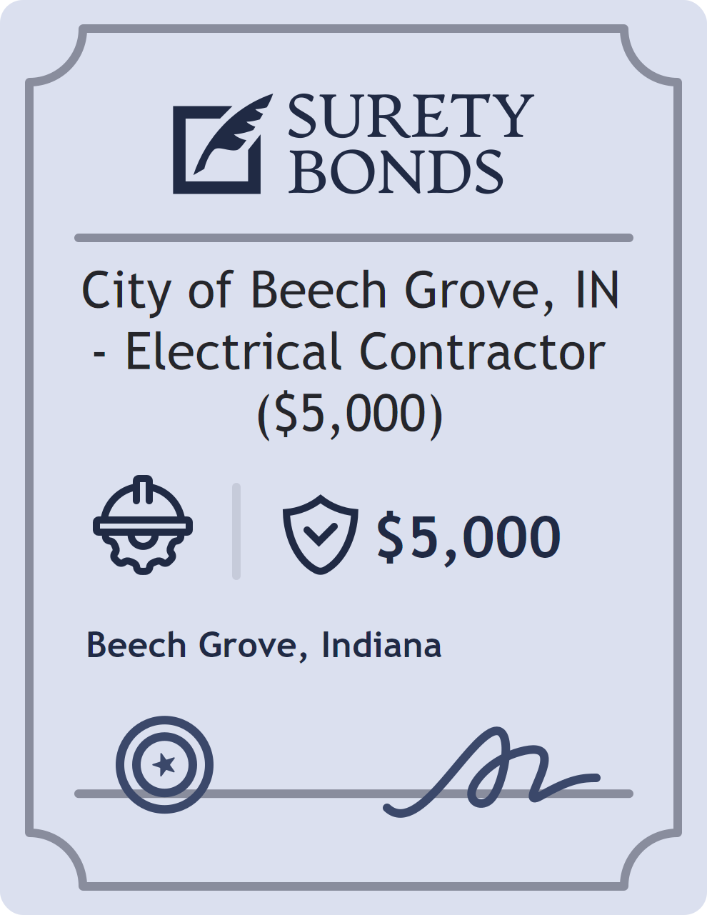 Surety bond badge for City of Beech Grove, IN - Electrical Contractor ($5,000)