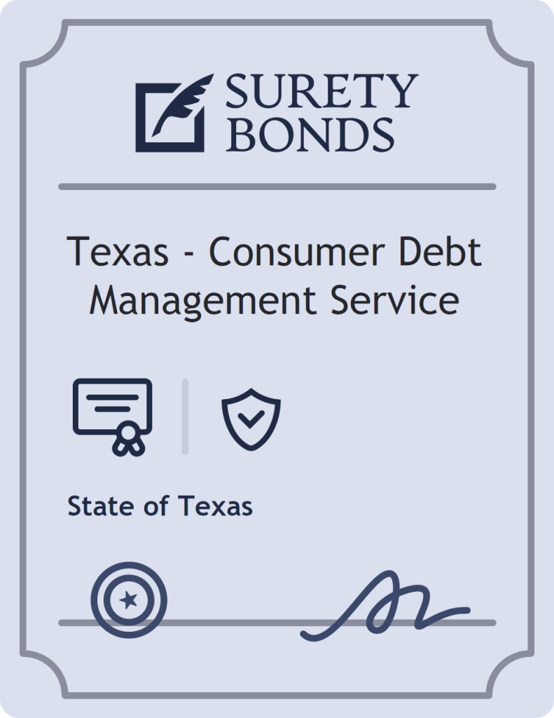 Surety bond badge for Texas - Consumer Debt Management Service