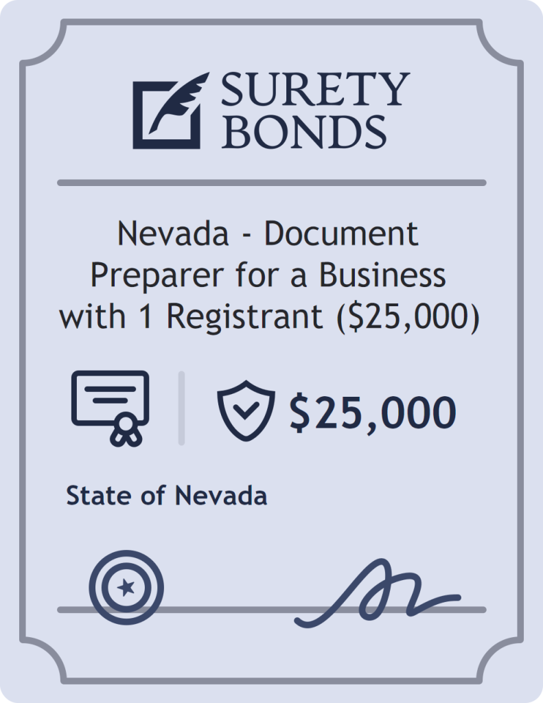 Surety bond badge for Nevada - Document Preparer for a Business with 1 Registrant ($25,000)