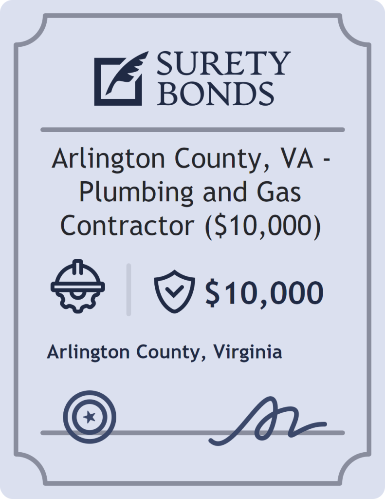 Surety bond badge for Arlington County, VA - Plumbing and Gas Contractor ($10,000)