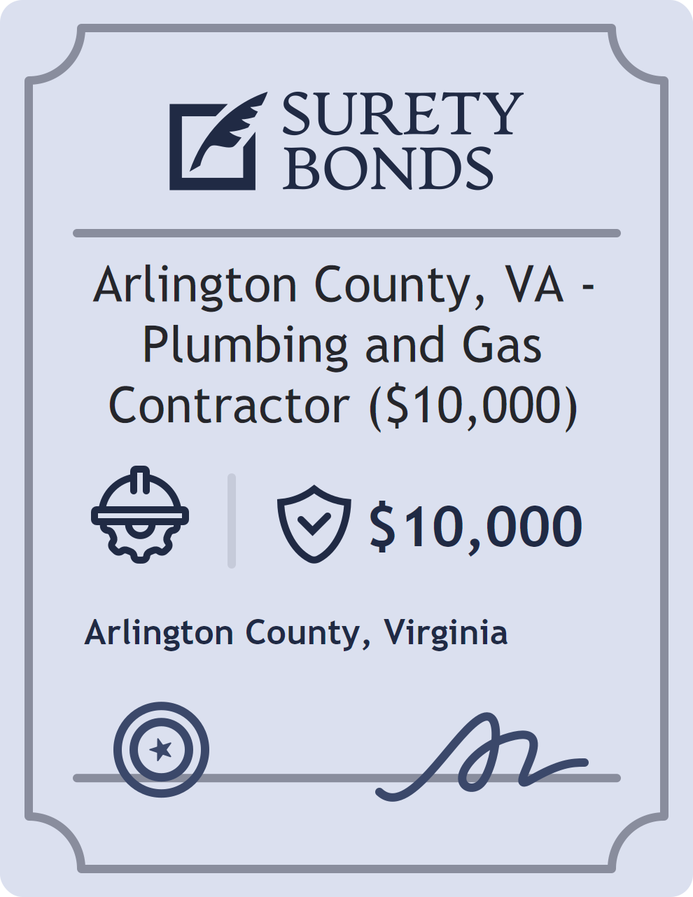 Surety bond badge for Arlington County, VA - Plumbing and Gas Contractor ($10,000)