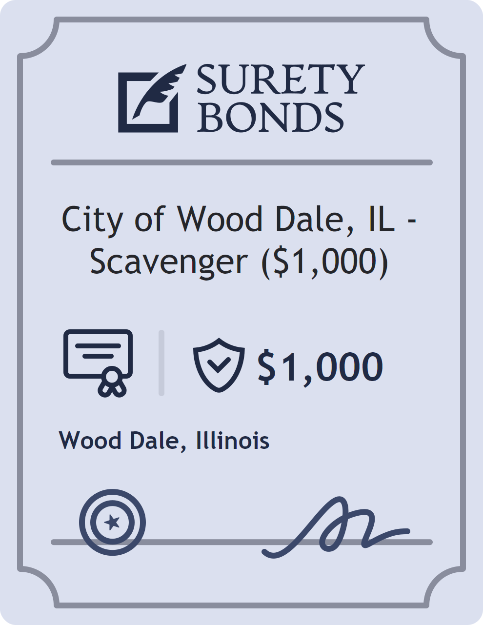 Surety bond badge for City of Wood Dale, IL - Scavenger ($1,000)