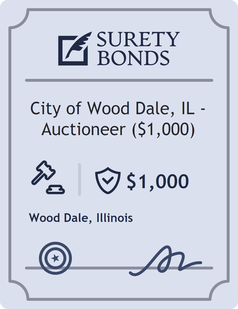 Surety bond badge for City of Wood Dale, IL - Auctioneer ($1,000)