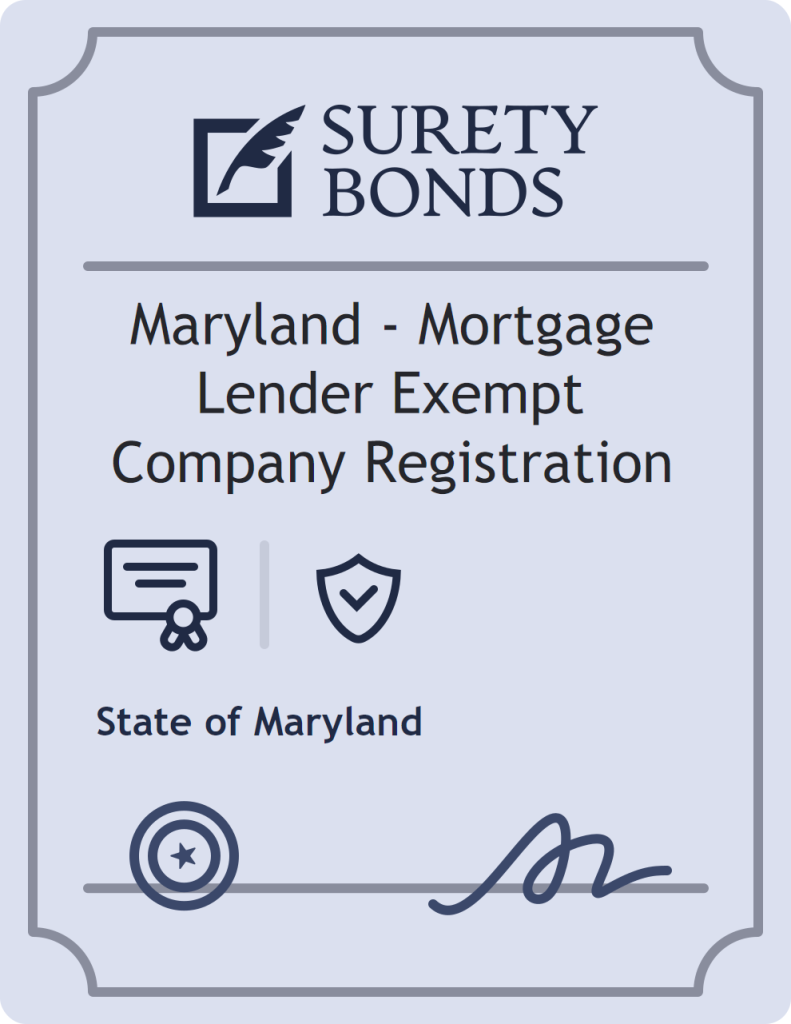 Surety bond badge for Maryland - Mortgage Lender Exempt Company Registration