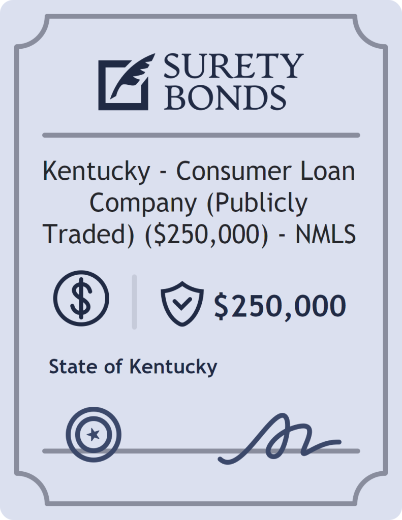 Surety bond badge for Kentucky - Consumer Loan Company (Publicly Traded) ($250,000) - NMLS