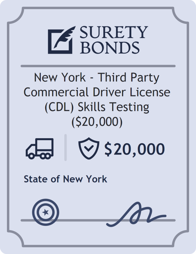 Surety bond badge for New York - Third Party Commercial Driver License (CDL) Skills Testing ($20,000)