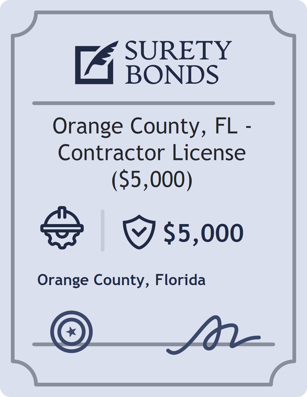 Surety bond badge for Orange County, FL - Contractor License ($5,000)