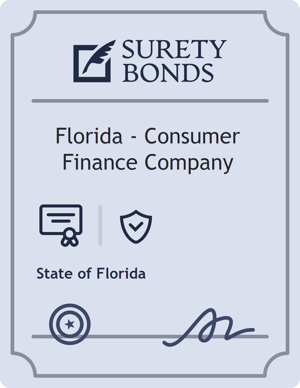 Surety bond badge for Florida - Consumer Finance Company
