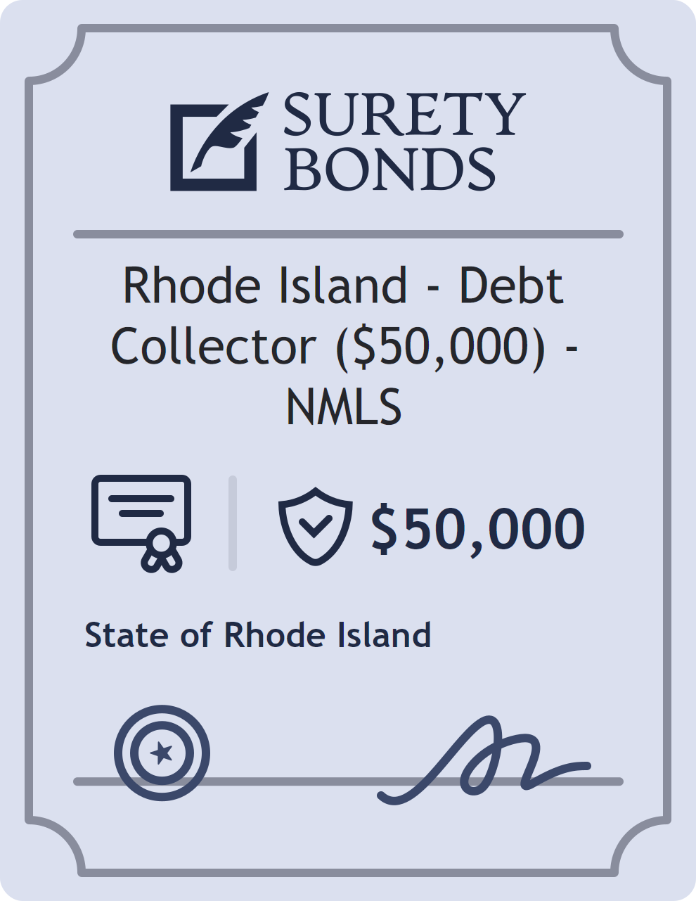 Surety bond badge for Rhode Island - Debt Collector ($50,000) - NMLS
