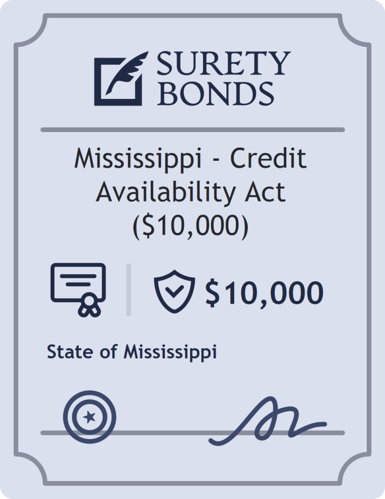 Surety bond badge for Mississippi - Credit Availability Act ($10,000)