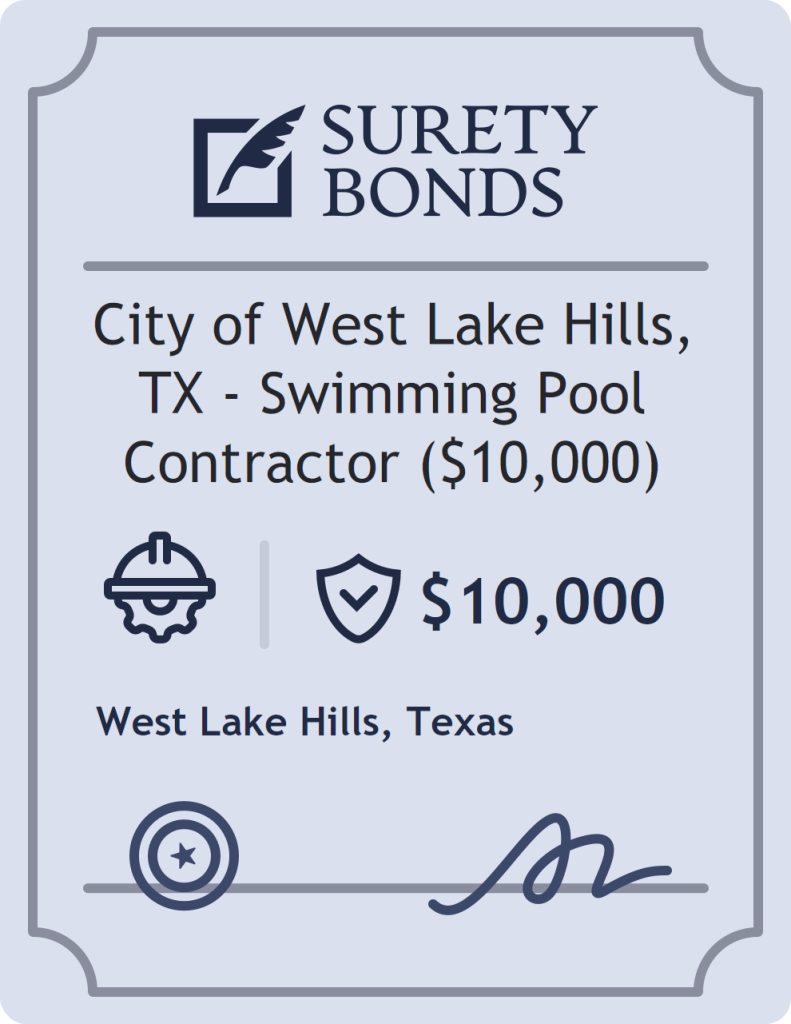 Surety bond badge for City of West Lake Hills, TX - Swimming Pool Contractor ($10,000)