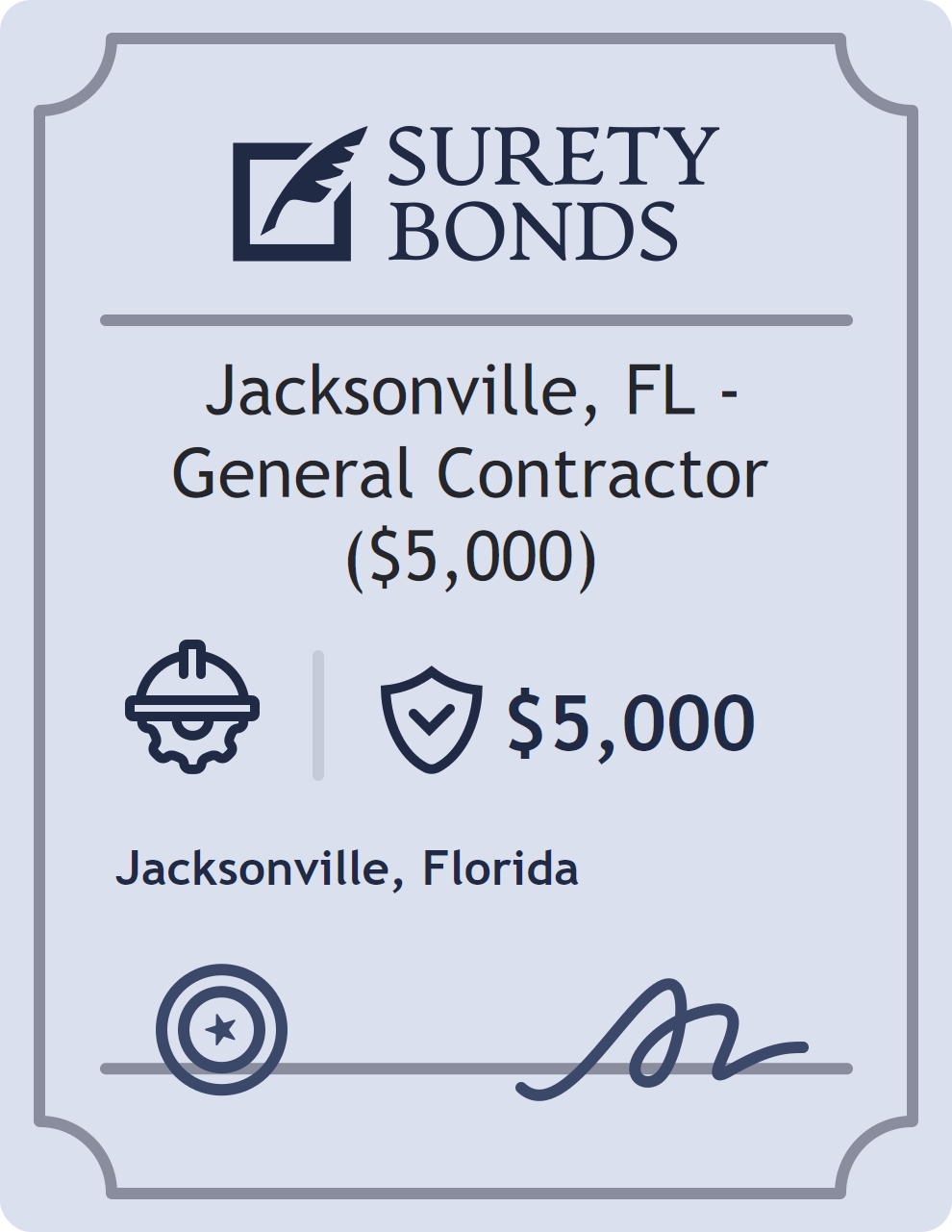 Surety bond badge for Jacksonville, FL - General Contractor ($5,000)