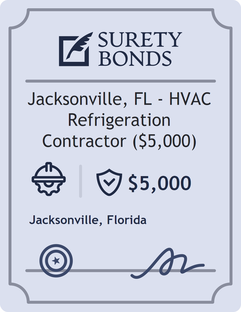Surety bond badge for Jacksonville, FL - HVAC Refrigeration Contractor ($5,000)