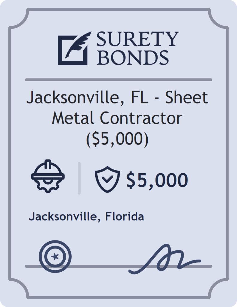 Surety bond badge for Jacksonville, FL - Sheet Metal Contractor ($5,000)