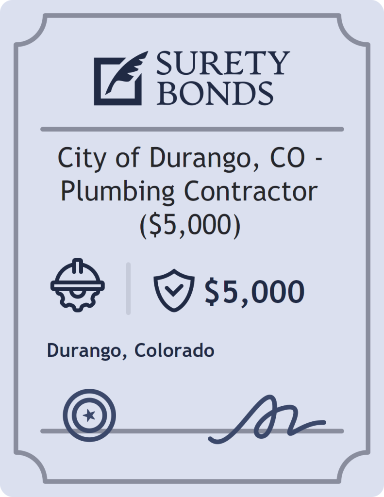 Surety bond badge for City of Durango, CO - Plumbing Contractor ($5,000)