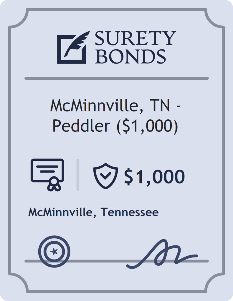 Surety bond badge for McMinnville, TN - Peddler ($1,000)